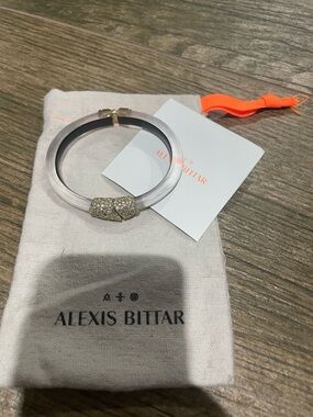 Alexis Bittar Silver Bangle with Gold Crystal Knot Accent